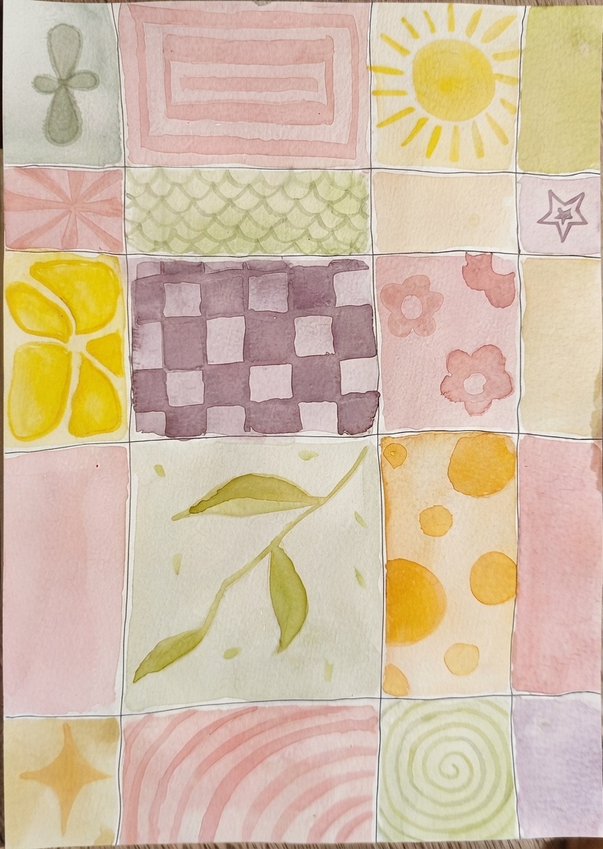 Mosaico de patrones y texturas pintados a mano